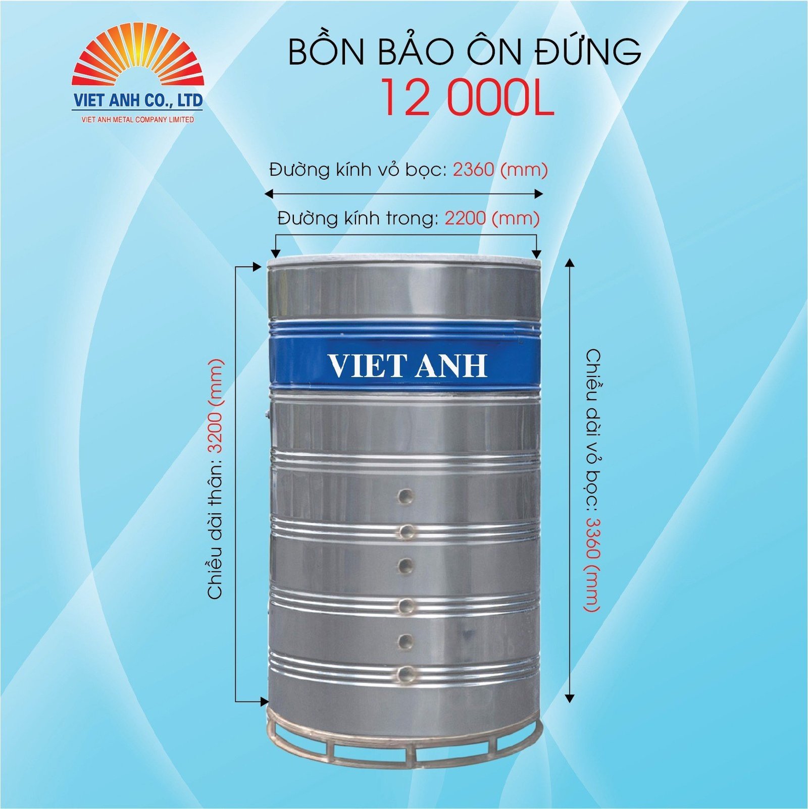 Bình bảo ôn Việt Anh 12000l đứng