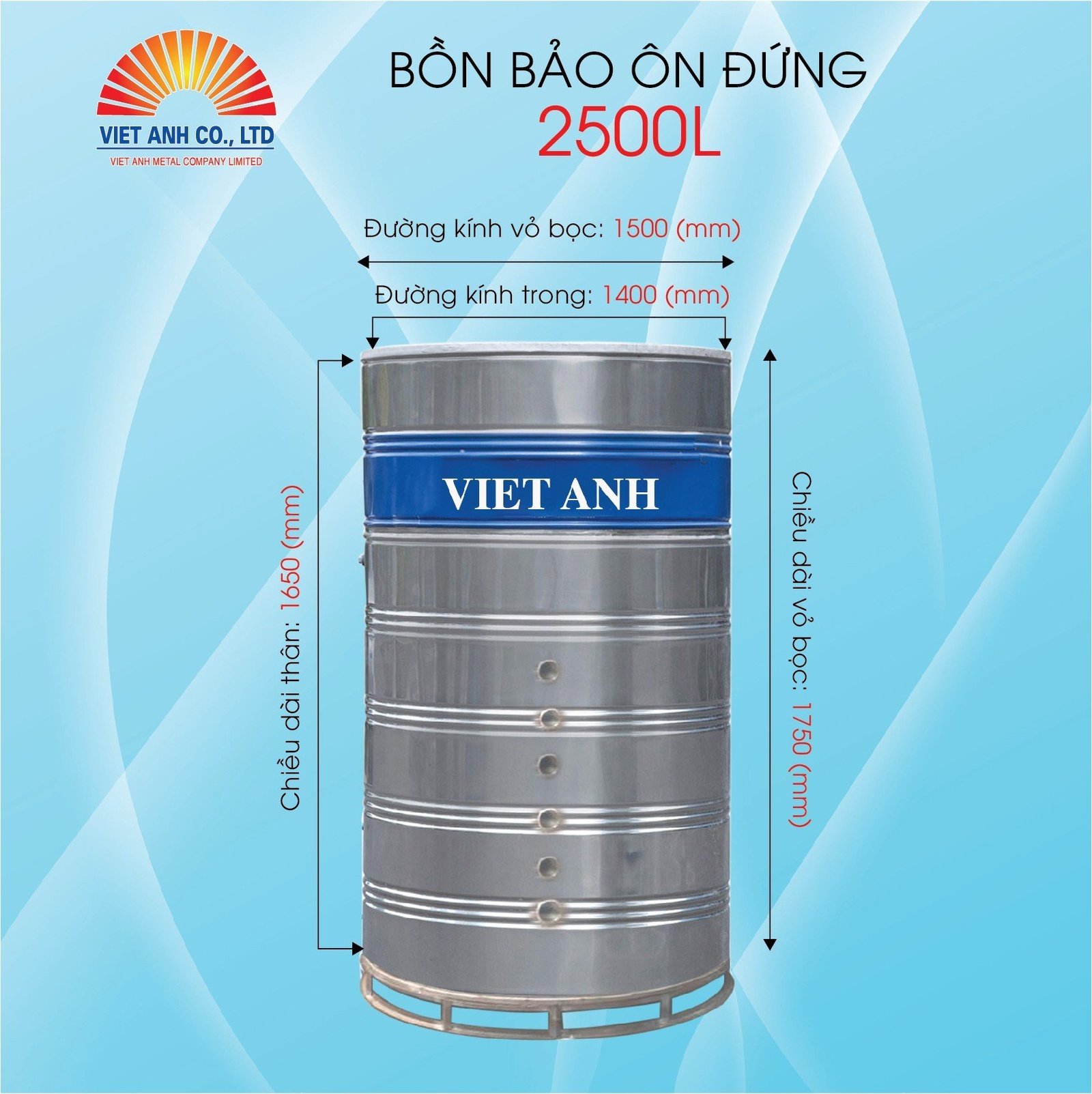 Bình bảo ôn Việt Anh 2500l đứng