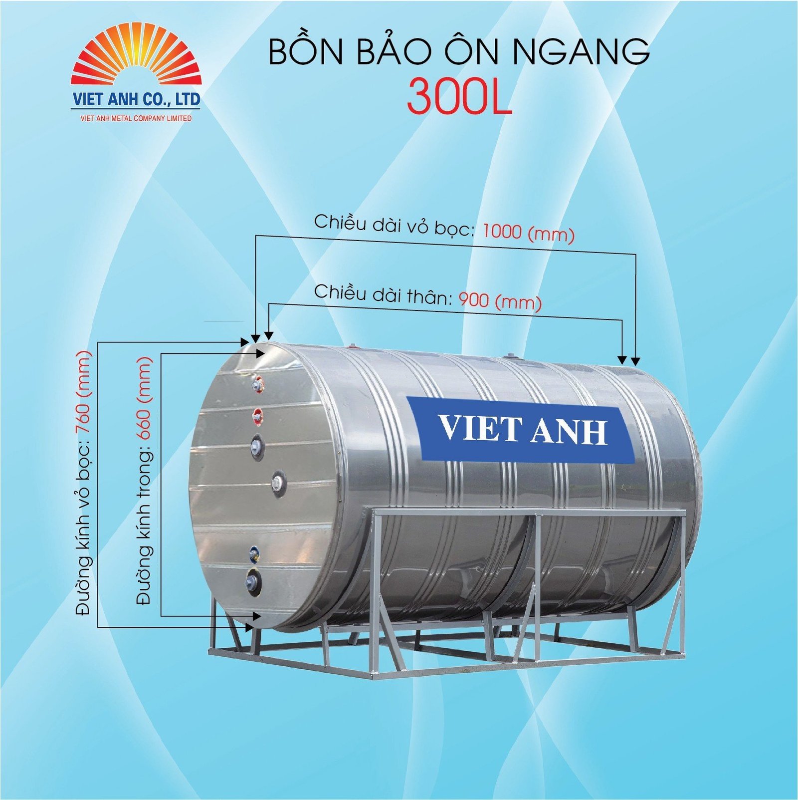 Bình bảo ôn Việt Anh 300l ngang