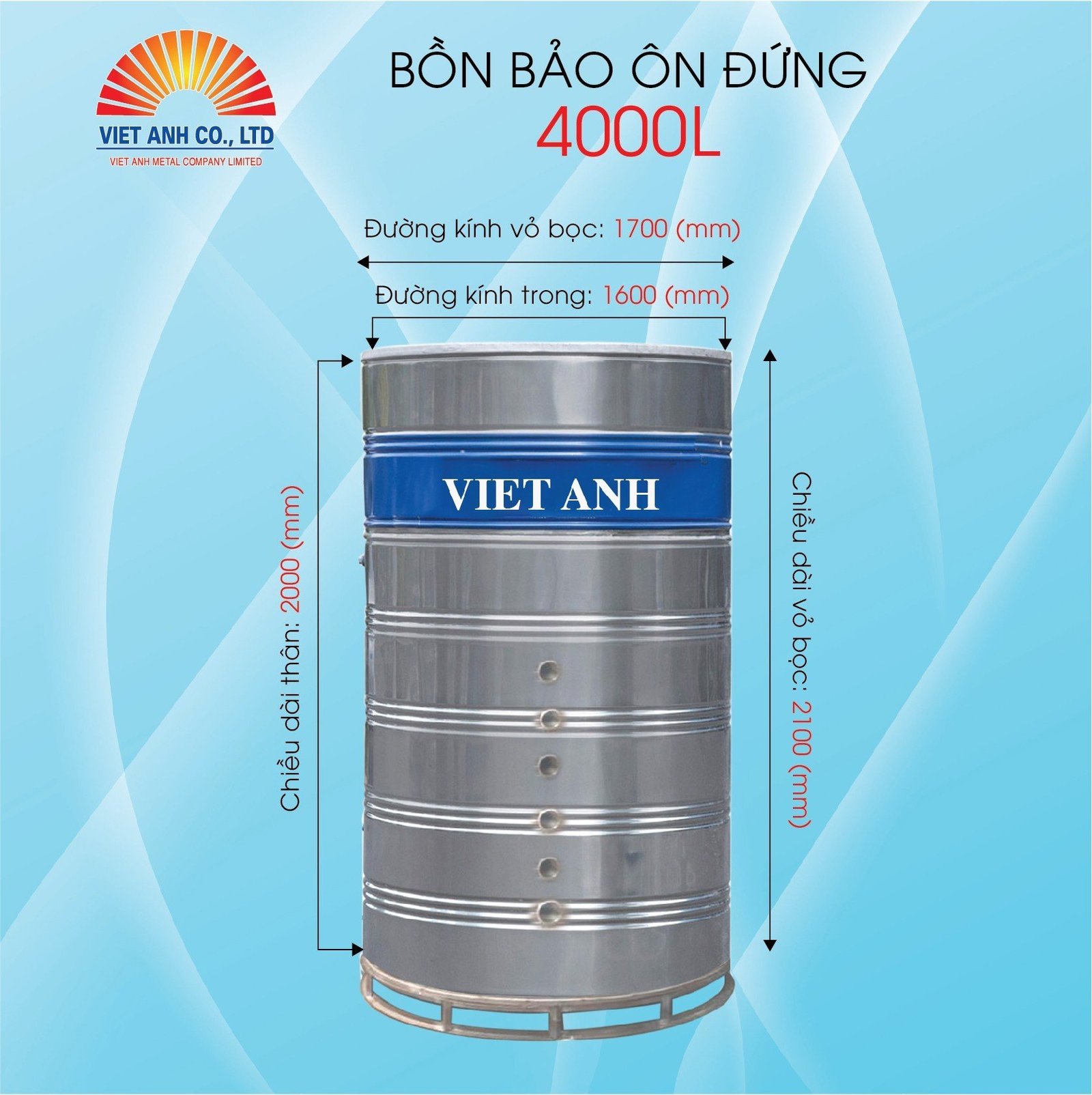 Bình bảo ôn Việt Anh 4000l đứng