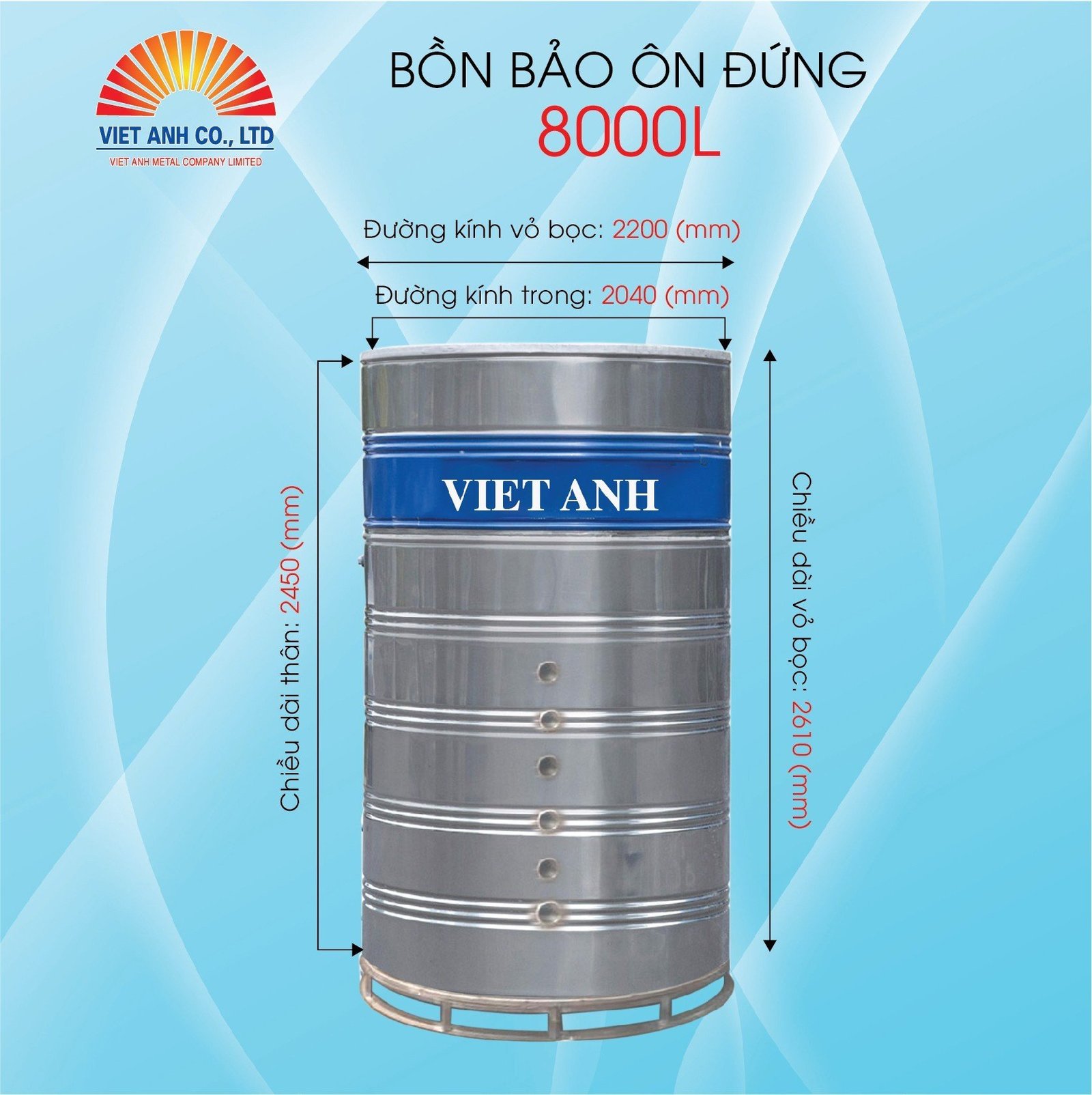 Bình bảo ôn Việt Anh 8000l đứng
