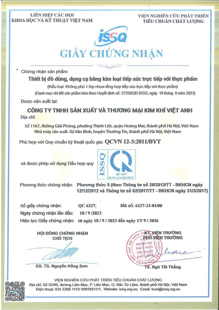 Kim Khí Việt Anh - Tiêu Chuẩn Chất Lượng