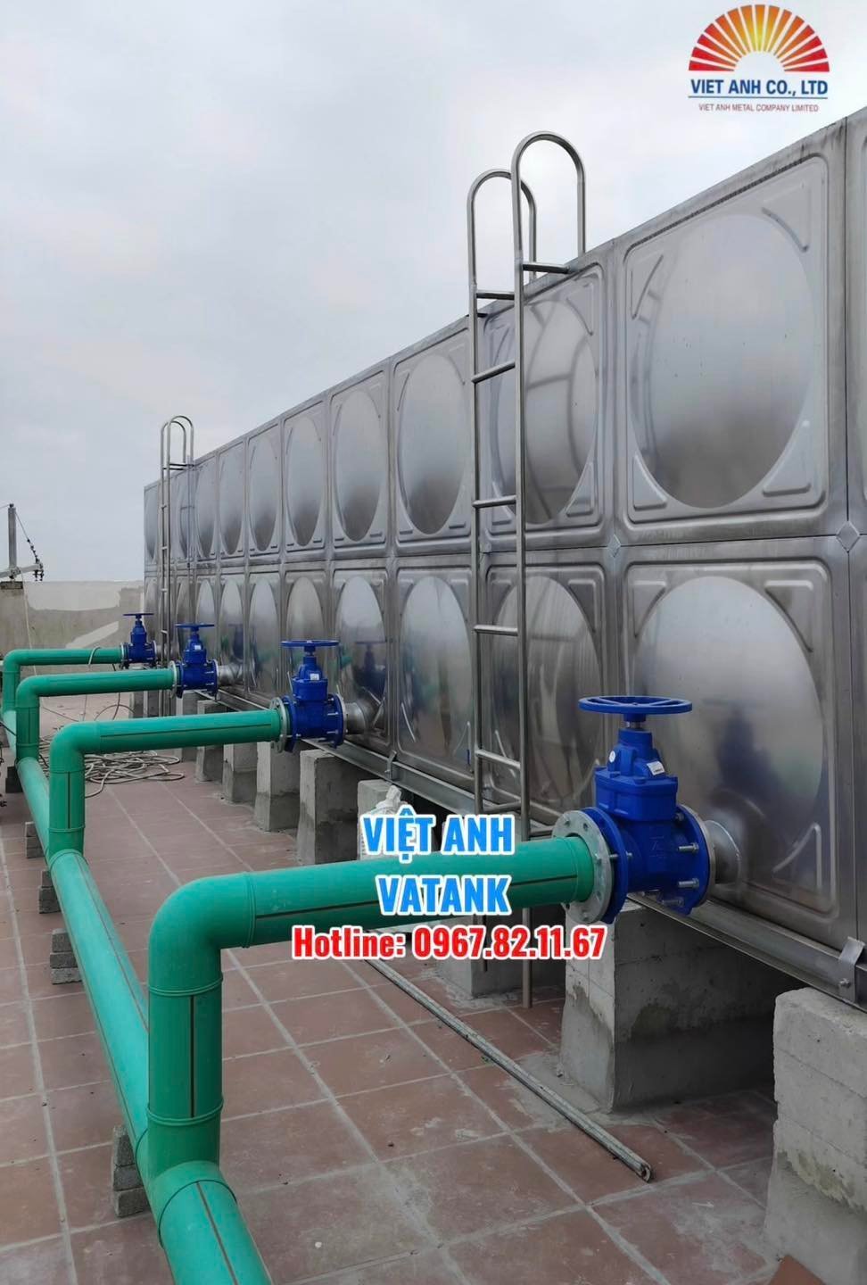 Hệ thống đường ống dẫn nước và van xả được bố trí khoa học tại bồn 410m3 Hải Phòng.