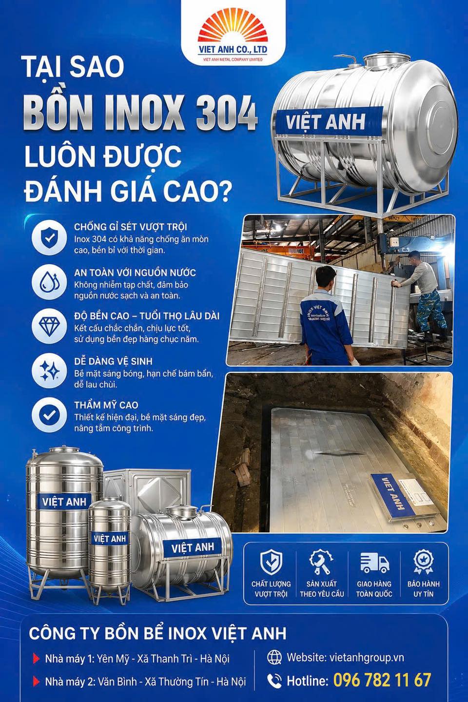 Vì sao bồn nước inox được làm từ inox 304