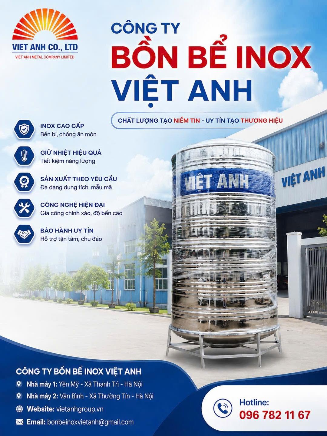 Việt Anh VATANK sản xuất và lắp đặt bồn bảo ôn inox theo yêu cầu